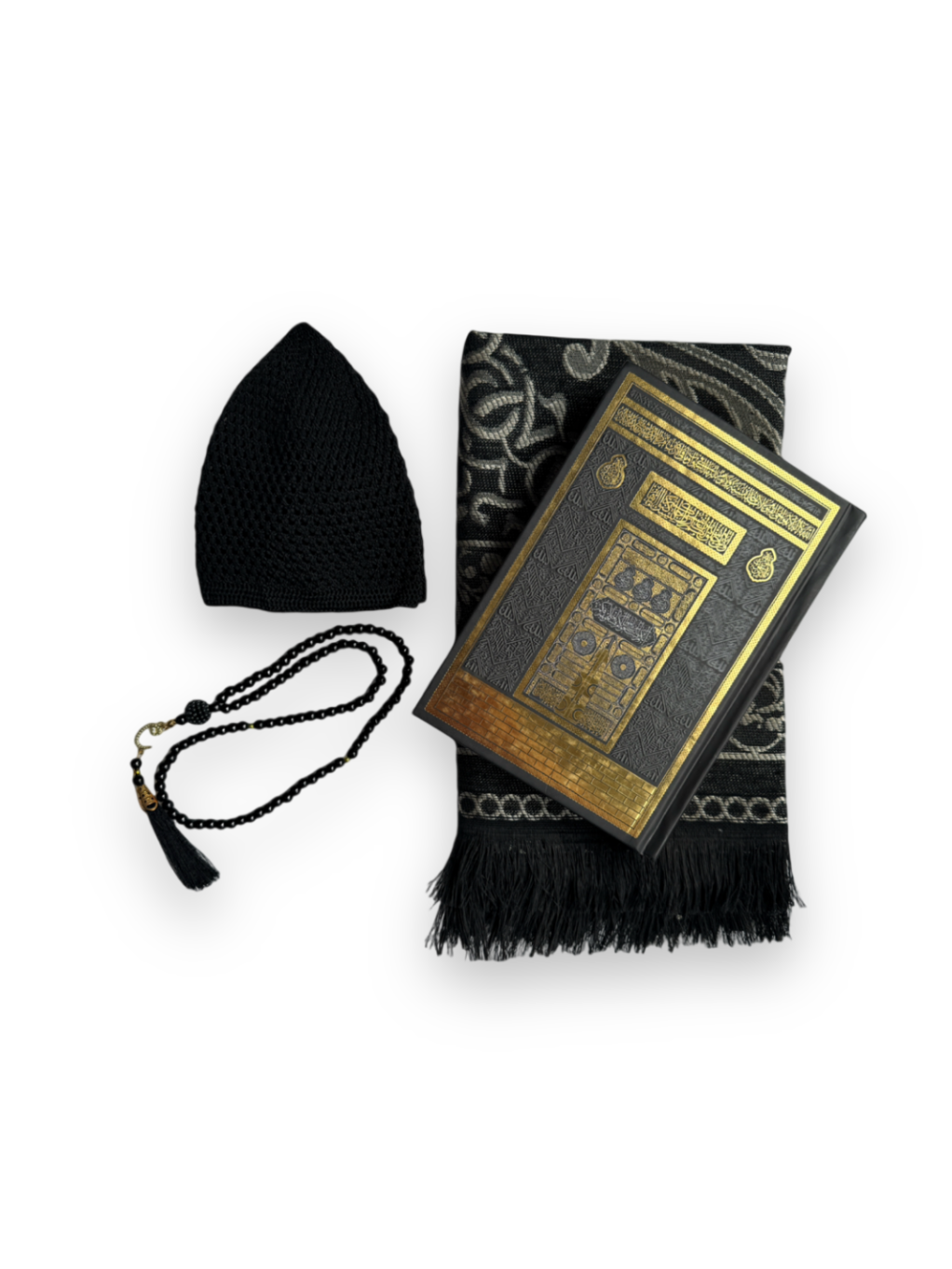  den edlen Quran, einen handgefertigten Gebetsperlen, einen eleganten Gebetsteppich