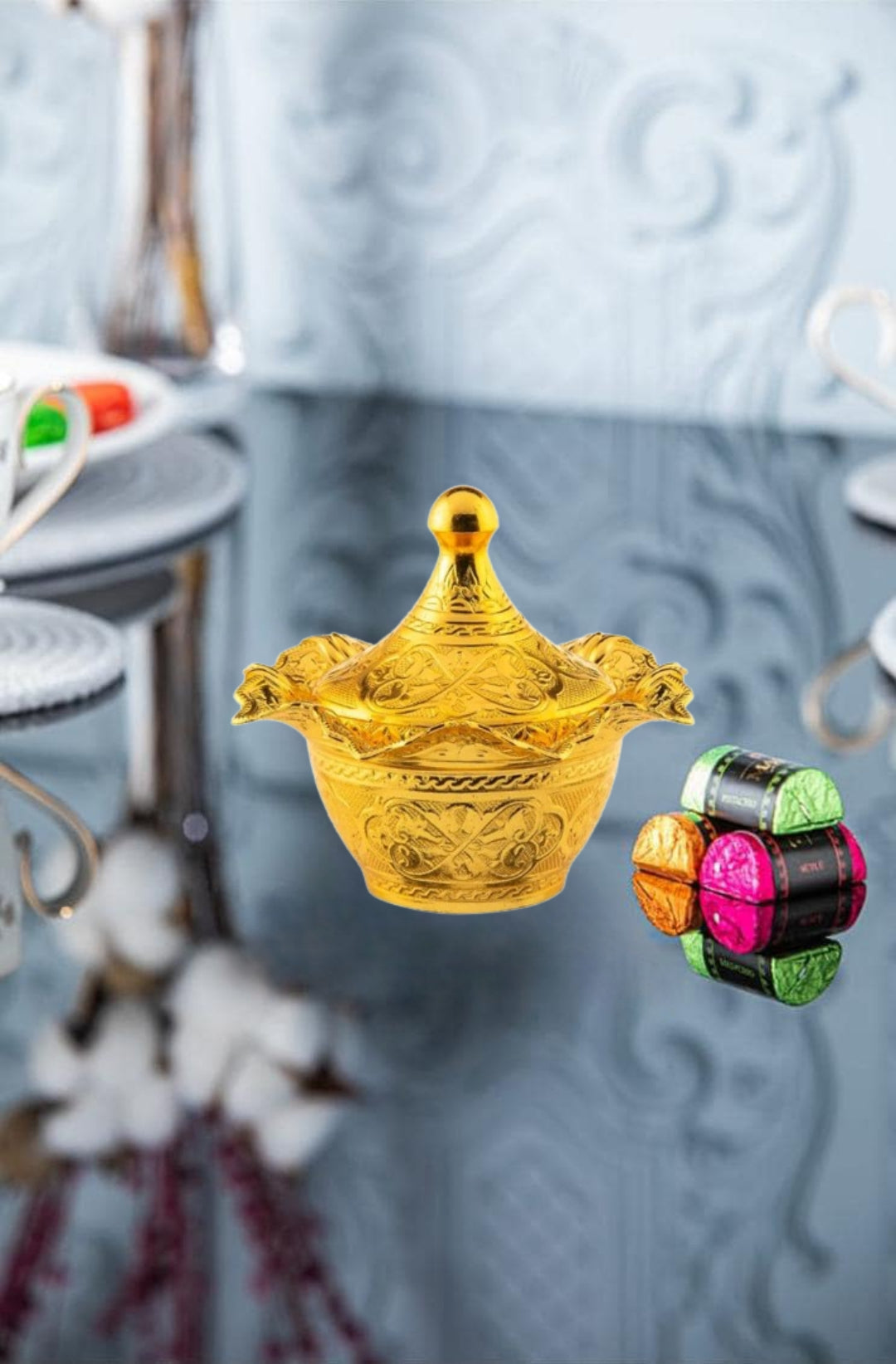 Dattel Schale mit Deckel -  aus Metall für Trockenfrüchte