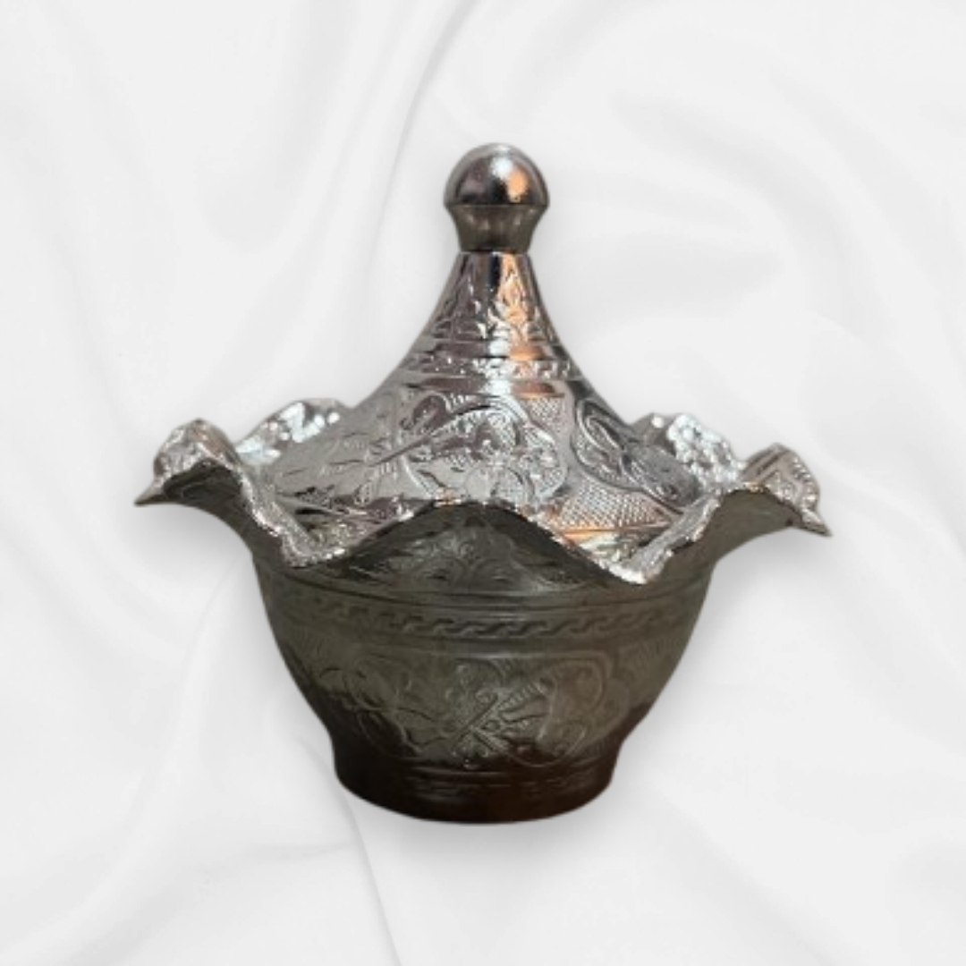 Dattel Schale mit Deckel -  aus Metall für Trockenfrüchte