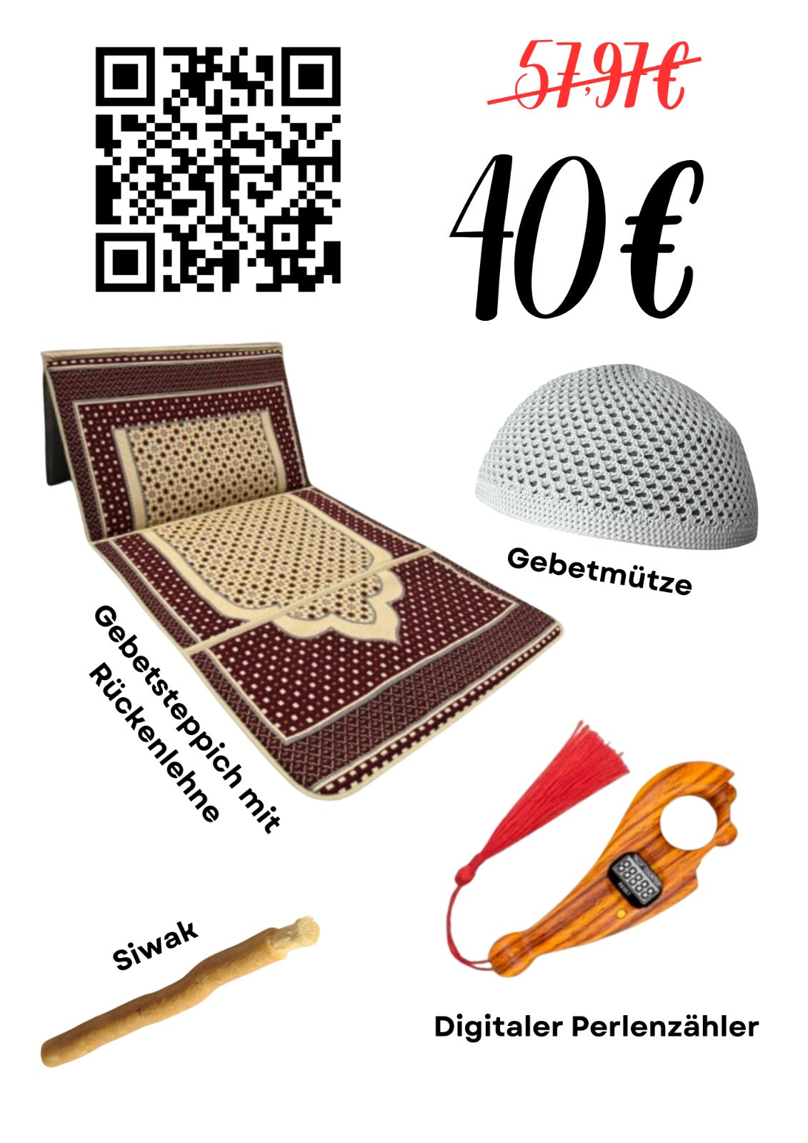 Gebetsteppich mit Rückenlehne -  Siwak - Perlenzähler